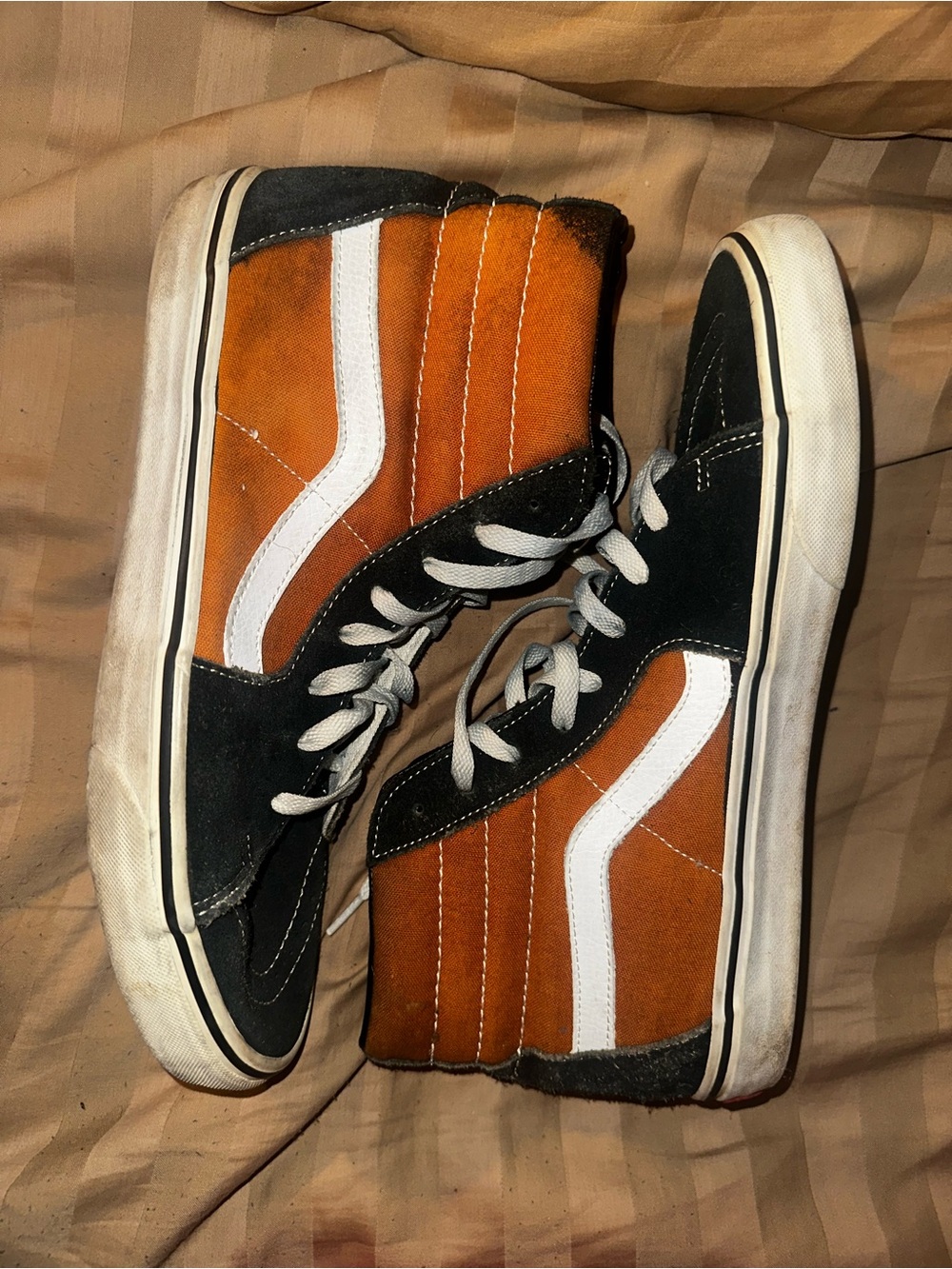 Vans Sk8-Hi High-Top Sneakers in Rust, Black & White